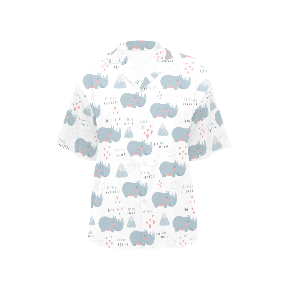 cute rhino heart pattern Women's All Over Print Hawaiian Shirt