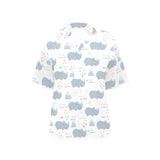 cute rhino heart pattern Women's All Over Print Hawaiian Shirt