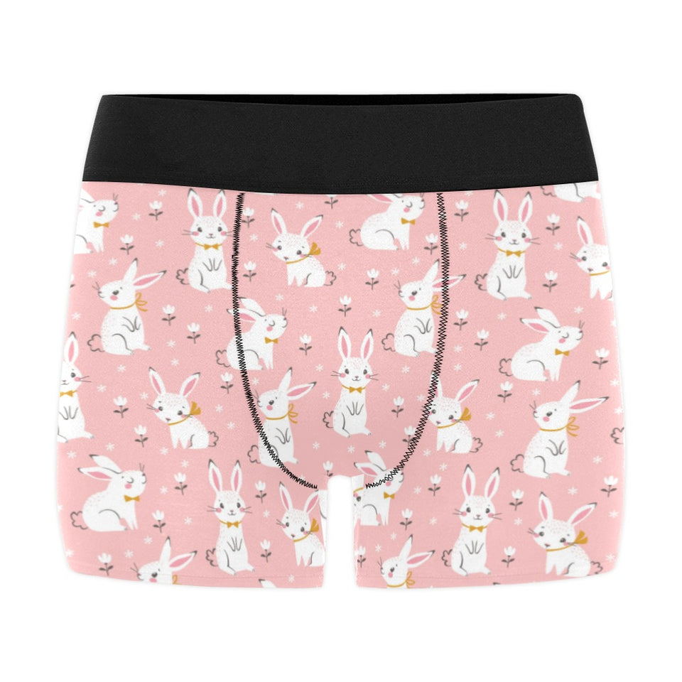 Cute white rabbit flower pink background Men's All Over Print Boxer Briefs Men's Underwear