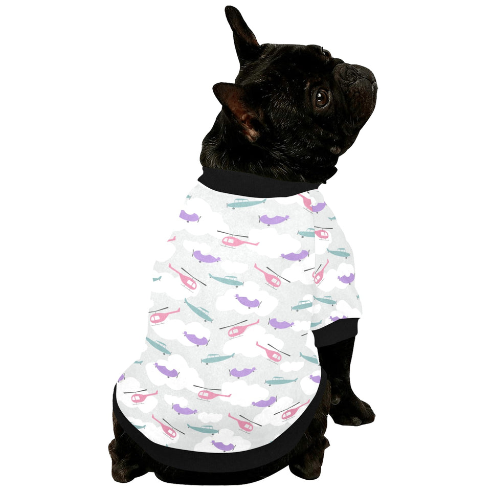 Helicopter plane pattern All Over Print Pet Dog Round Neck Fuzzy Shirt