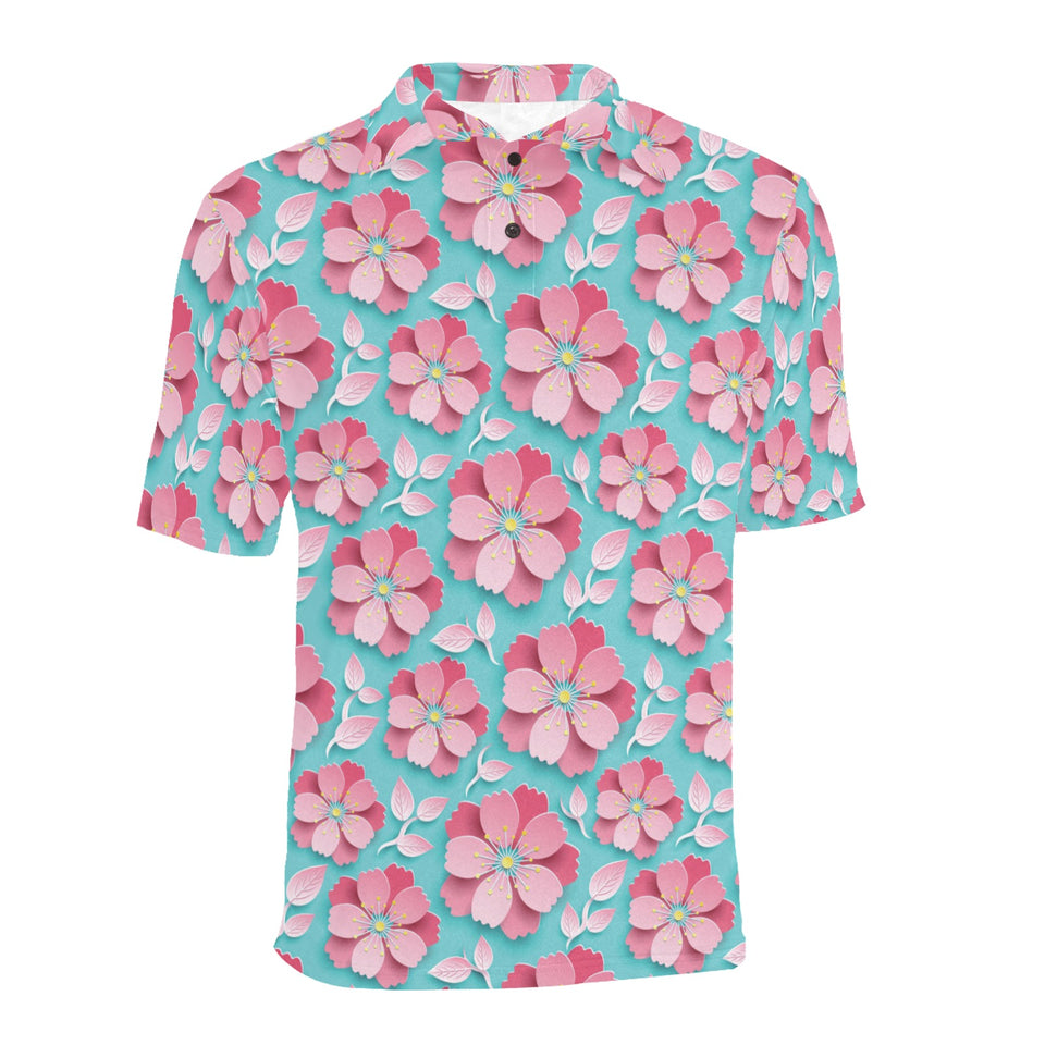 3D sakura cherry blossom pattern Men's All Over Print Polo Shirt