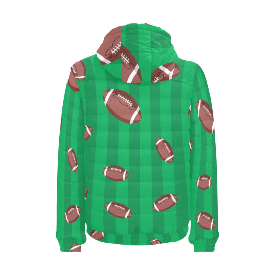 American football ball field background Men's Padded Hooded Jacket
