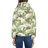 White orchid flower tropical leaves pattern Women's Padded Hooded Jacket