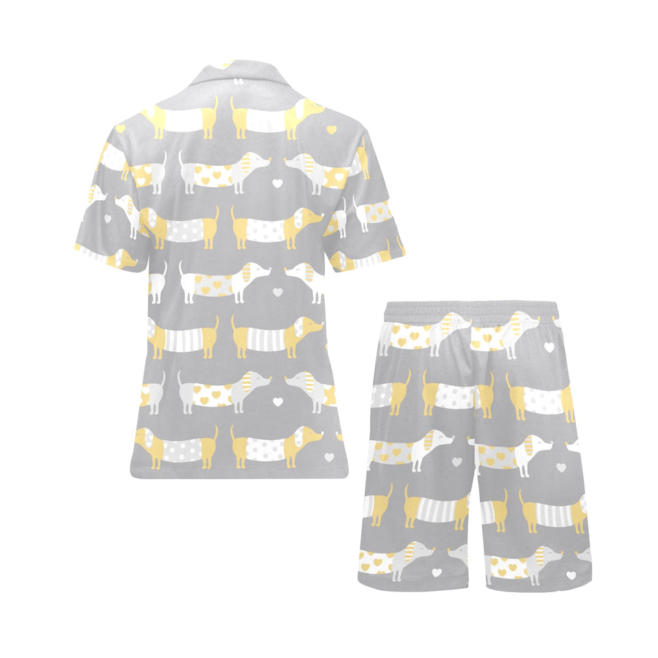 Cute dachshund dog pattern Men's V-Neck Short Pajama Set