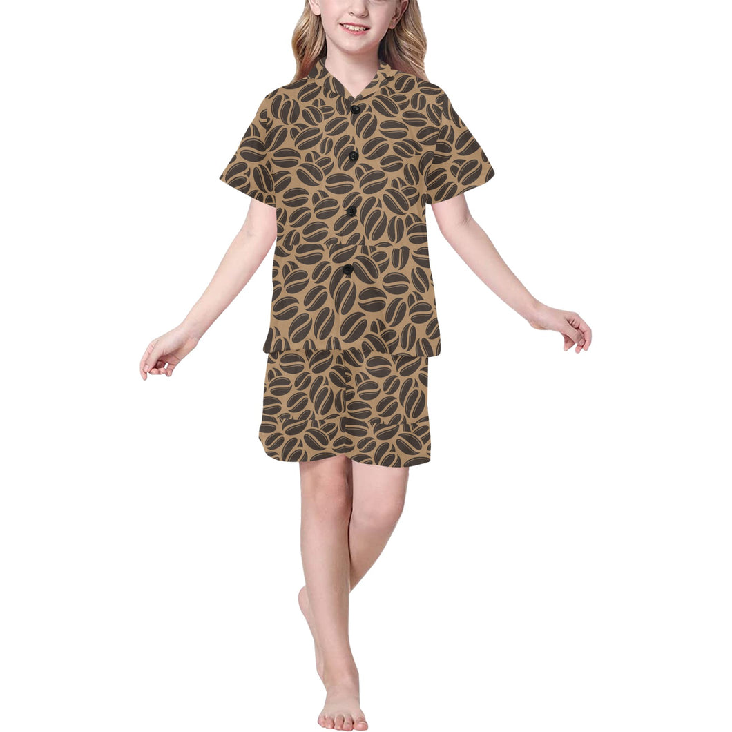 Coffee bean on brown background Kids' Boys' Girls' V-Neck Short Pajama Set