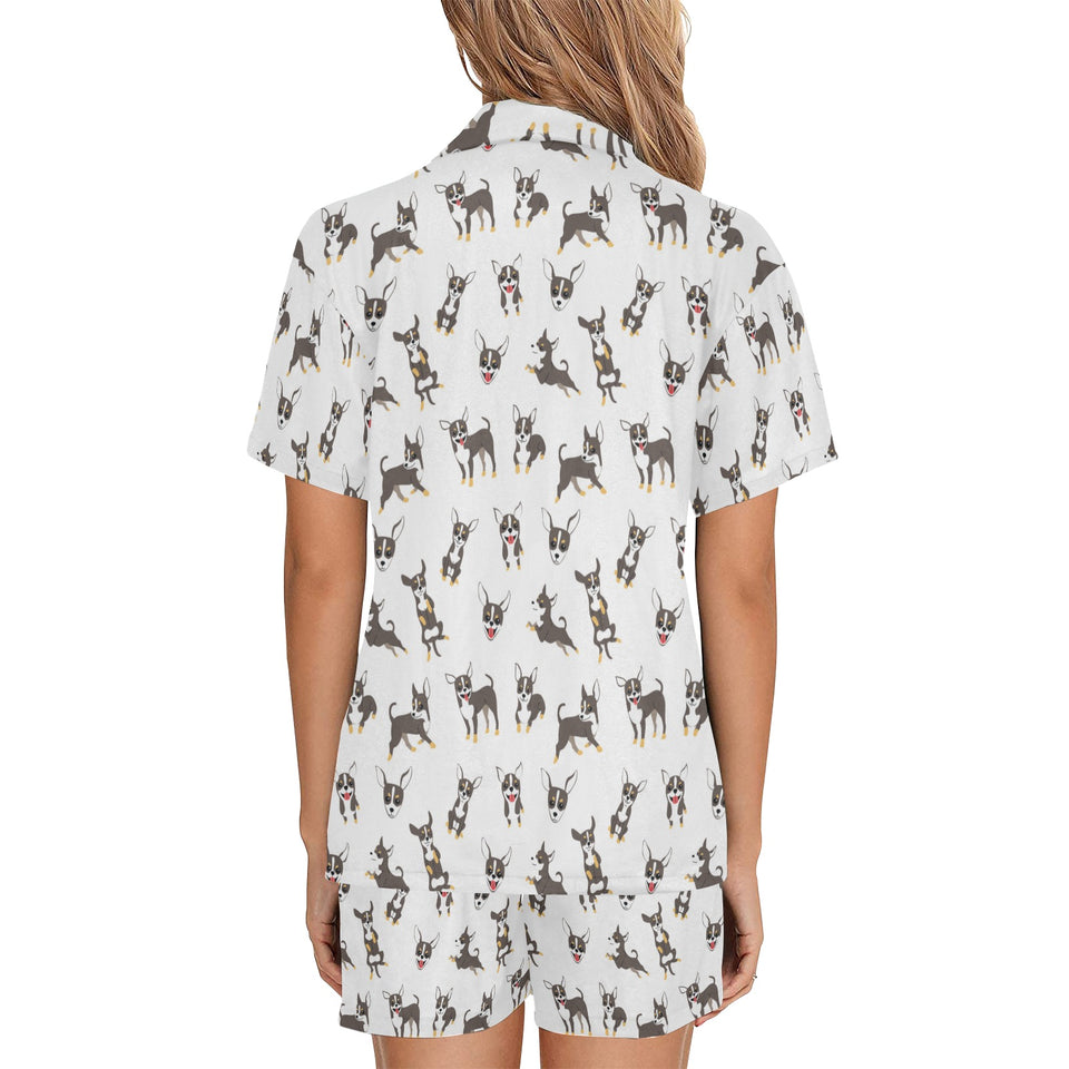 Chihuahua dog pattern Women's V-Neck Short Pajama Set