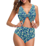 blueberry design pattern Chest Bowknot High Waisted Bikini Swimsuit
