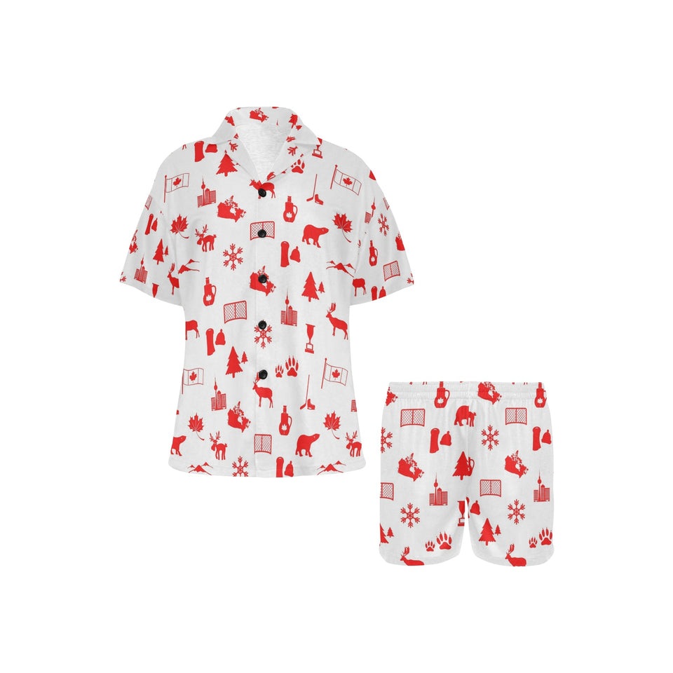Canada Pattern Print Design 04 Women's V-Neck Short Pajama Set