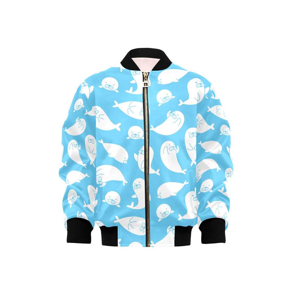 Cute white sea lion seals pattern Kids' Boys' Girls' Bomber Jacket