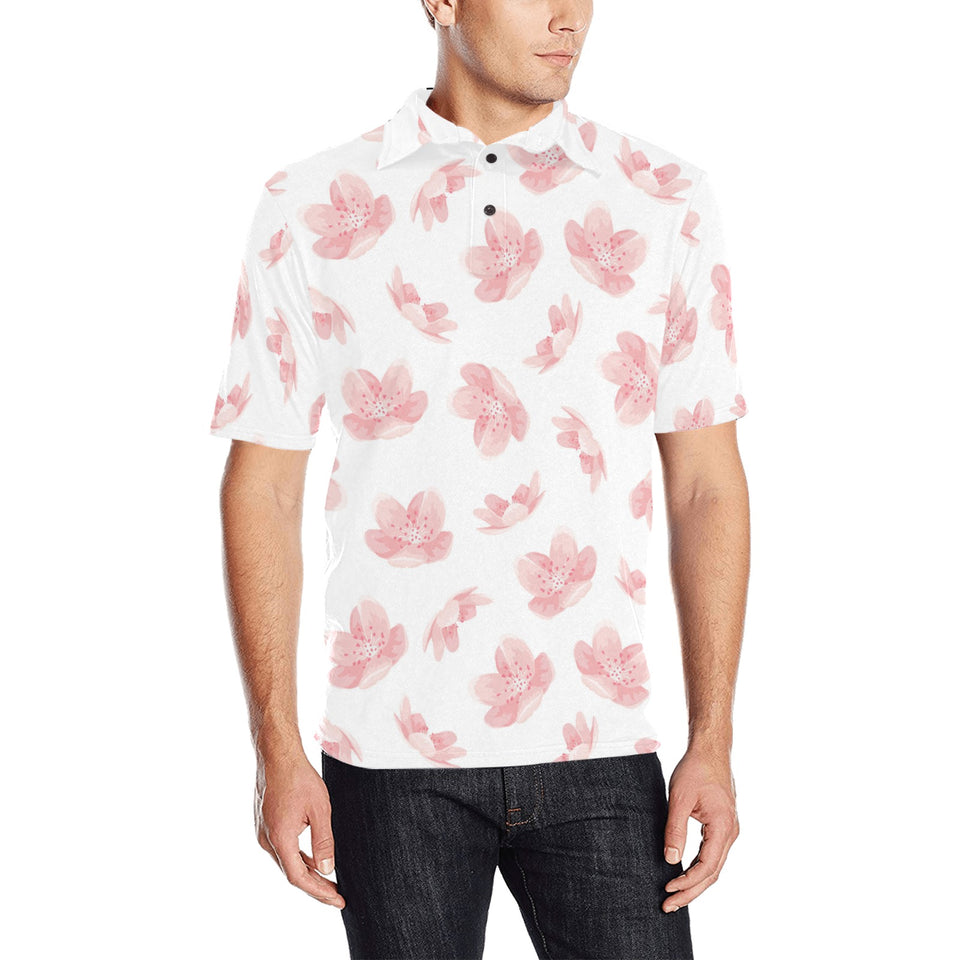 Pink sakura cherry blossom pattern Men's All Over Print Polo Shirt