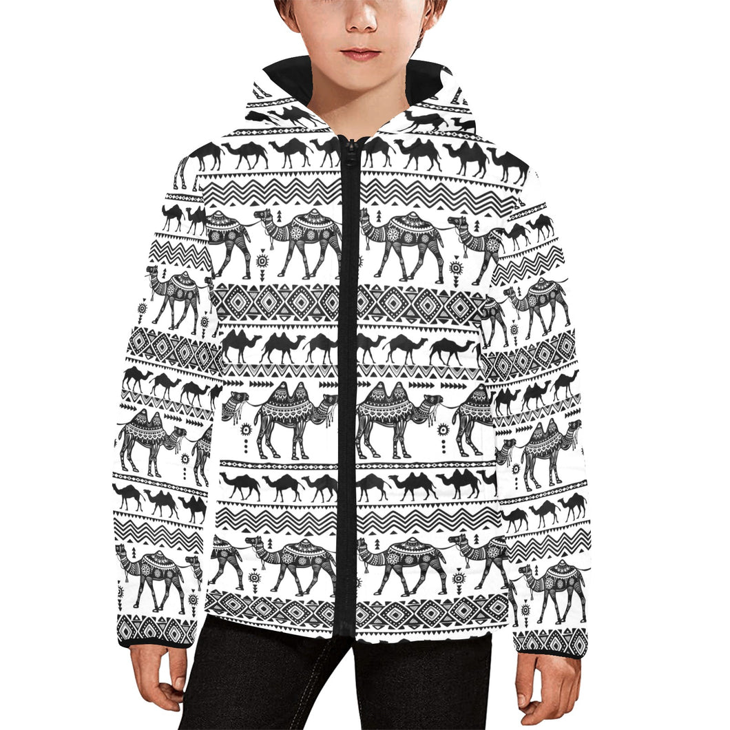 Camel polynesian tribal pattern Kids' Boys' Girls' Padded Hooded Jacket