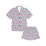 3D sakura cherry blossom pattern Kids' Boys' Girls' V-Neck Short Pajama Set