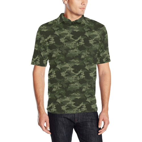 Digital Green camouflage pattern Men's All Over Print Polo Shirt