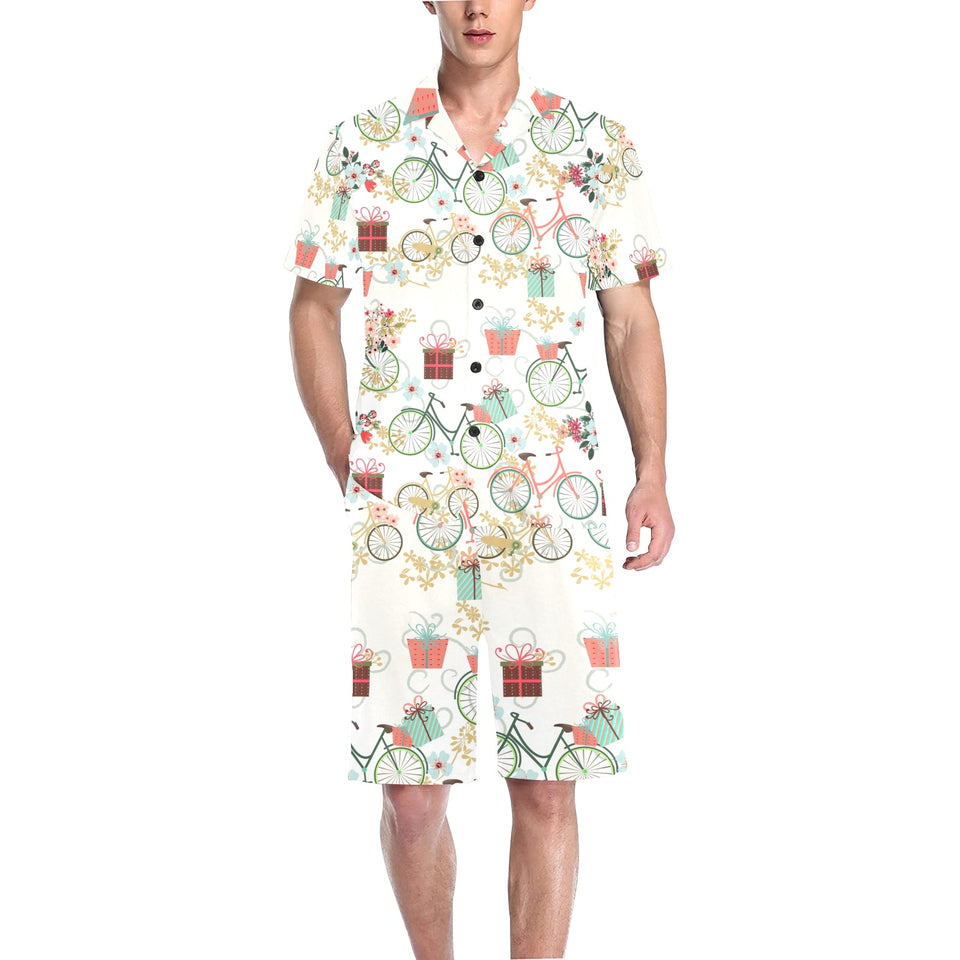 Bicycle Pattern Print Design 05 Men's V-Neck Short Pajama Set