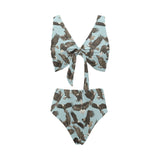 Eagle Pattern Print Design 01 Chest Bowknot High Waisted Bikini Swimsuit