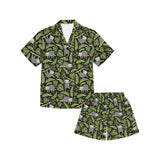 Cute sloths tropical palm leaves black background Kids' Boys' Girls' V-Neck Short Pajama Set