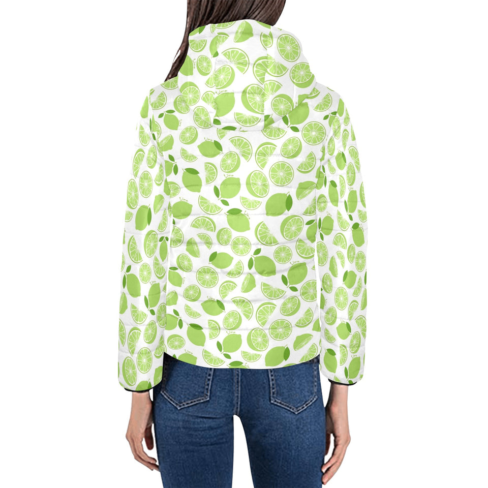 Lime design pattern Women's Padded Hooded Jacket