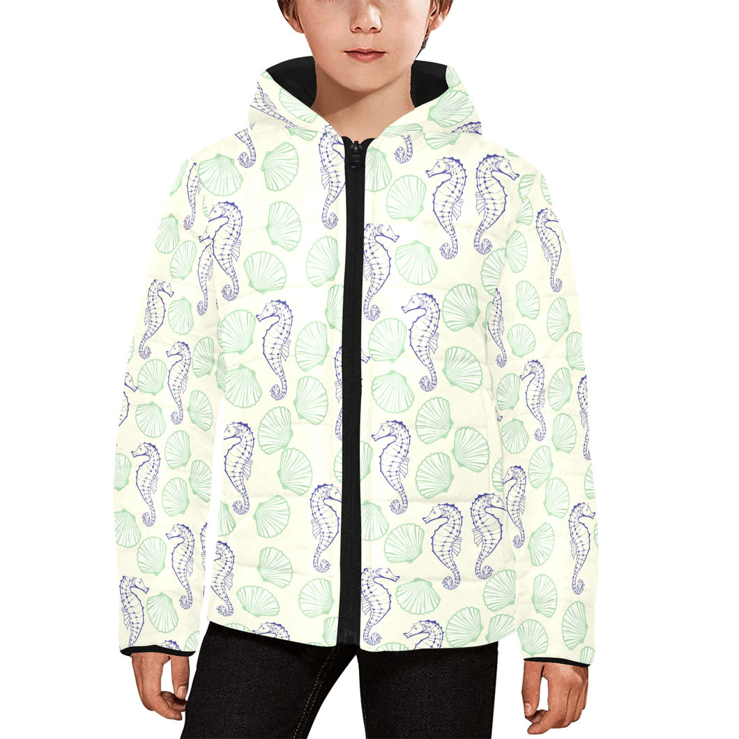 Seahorse shell pattern Kids' Boys' Girls' Padded Hooded Jacket