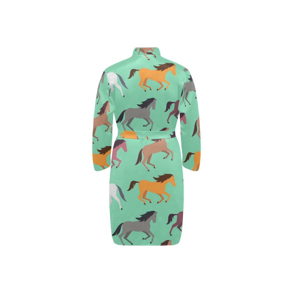 Colorful horses pattern Men's Long Sleeve Belted Night Robe