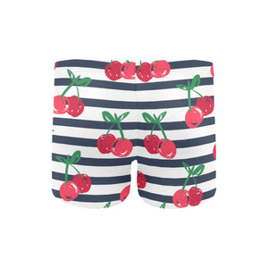 Hand drawn cherry pattern striped background Men's Swimming Trunks