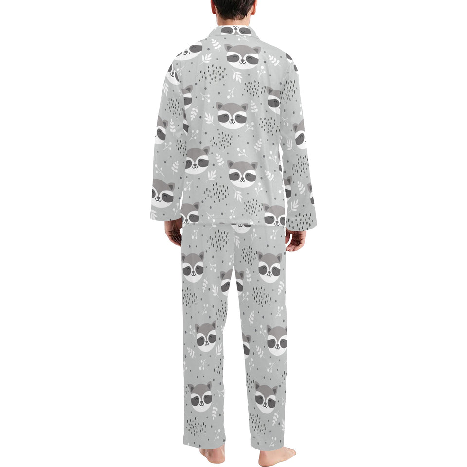 Cute raccoons leaves dot Men's Long Pajama Set
