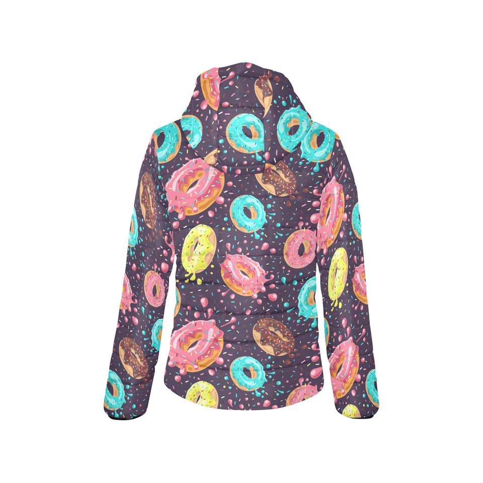 Colorful donut glaze pattern Women's Padded Hooded Jacket
