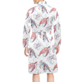 Watercolor sea turtle jellyfish pattern Men's Long Sleeve Belted Night Robe