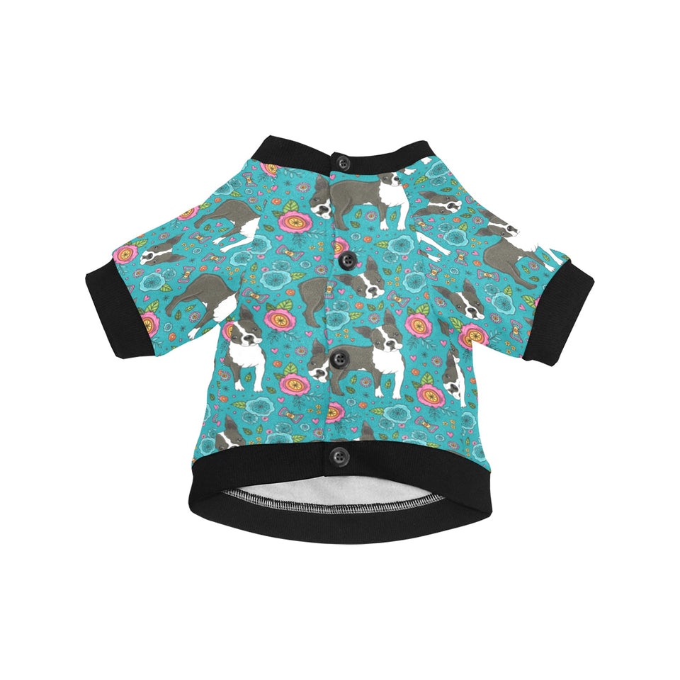Boston terrier beautiful flower pattern All Over Print Pet Dog Round Neck Fuzzy Shirt