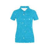 Airplane destinations blue background Women's All Over Print Polo Shirt