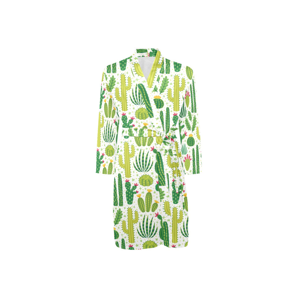 Cactus pattern copy Men's Long Sleeve Belted Night Robe