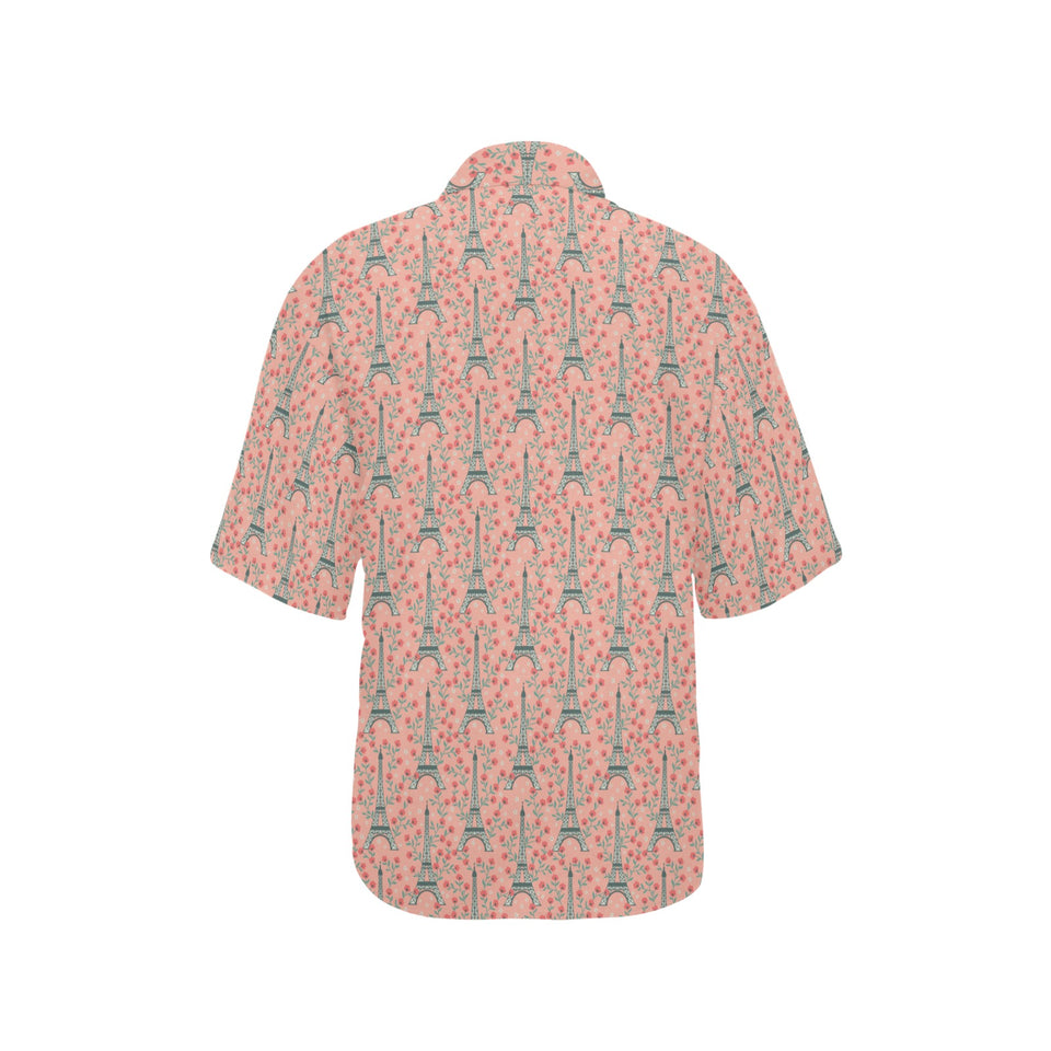 Eiffel Tower Flower Pattern Design 03 Women's All Over Print Hawaiian Shirt