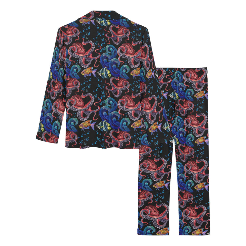 Octopus sea wave tropical fishe pattern Women's Long Pajama Set