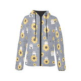 Cute hamster sunflower pattern background Women's Padded Hooded Jacket