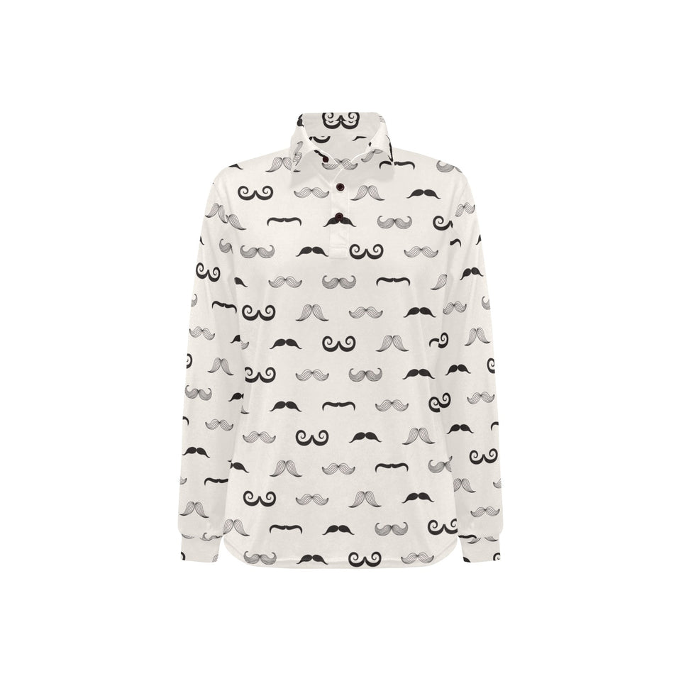Mustache Beard Pattern Print Design 05 Women's Long Sleeve Polo Shirt
