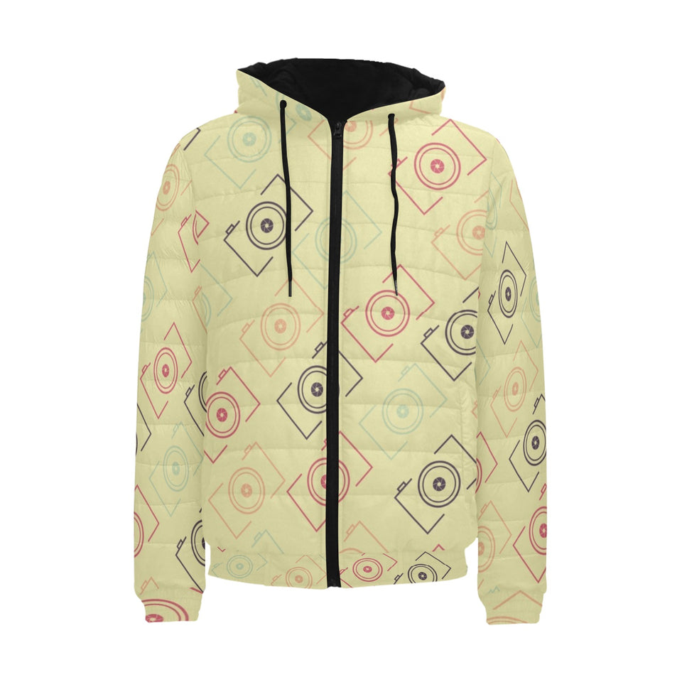 Camera Pattern Print Design 01 Men's Padded Hooded Jacket