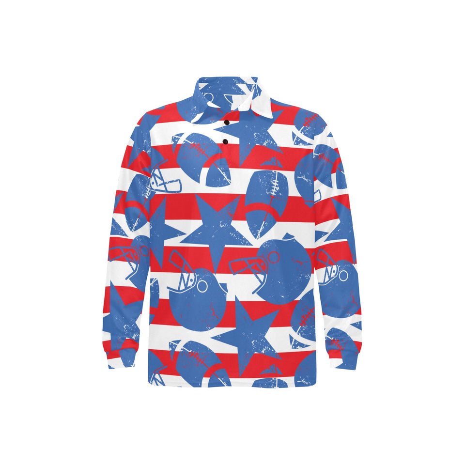 American football ball star stripes pattern Men's Long Sleeve Polo Shirt