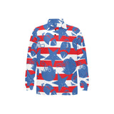 American football ball star stripes pattern Men's Long Sleeve Polo Shirt
