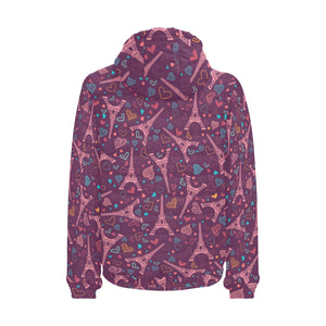 Eiffel Tower Heart Pattern Print Design 04 Men's Padded Hooded Jacket