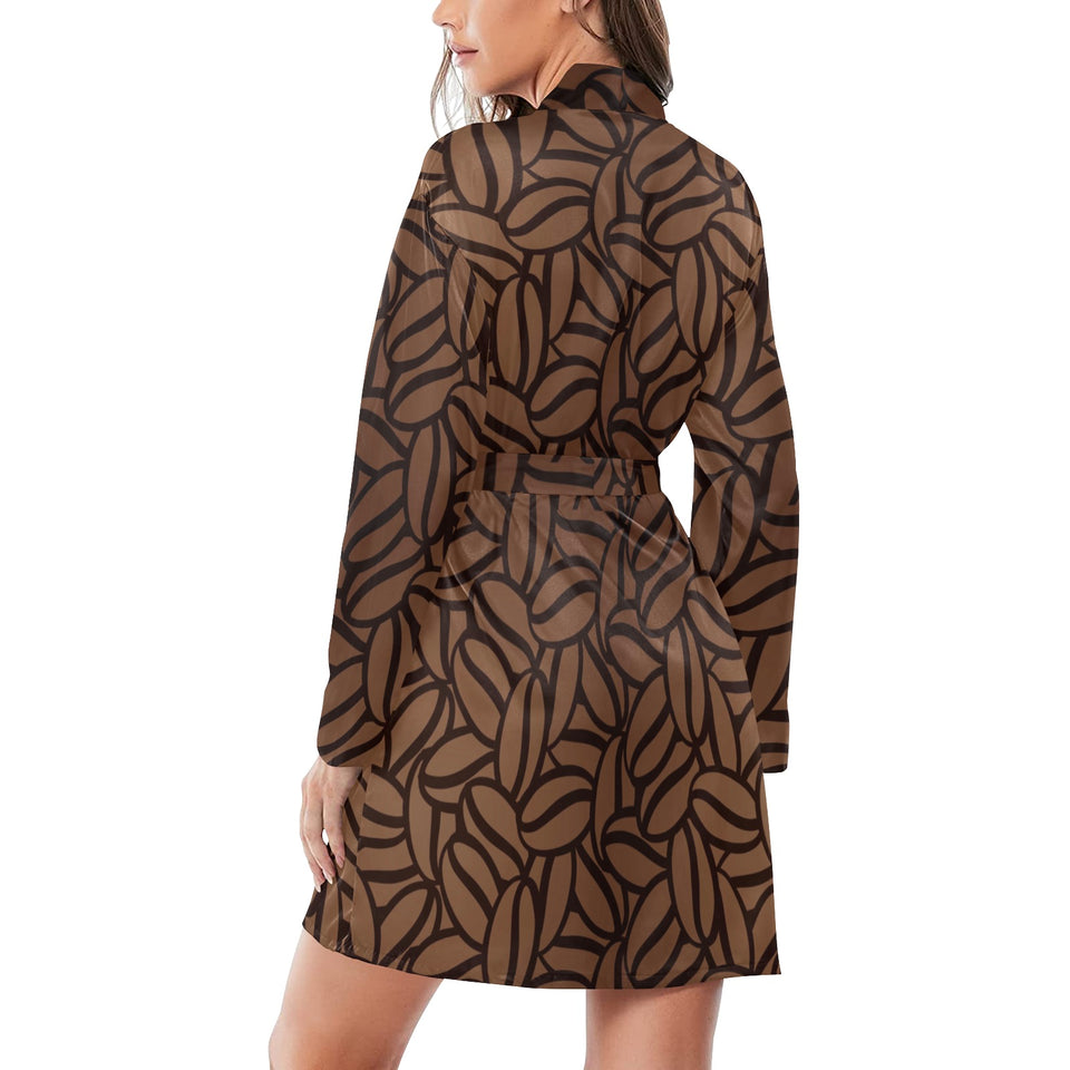 coffee bean pattern Women's Long Sleeve Belted Night Robe