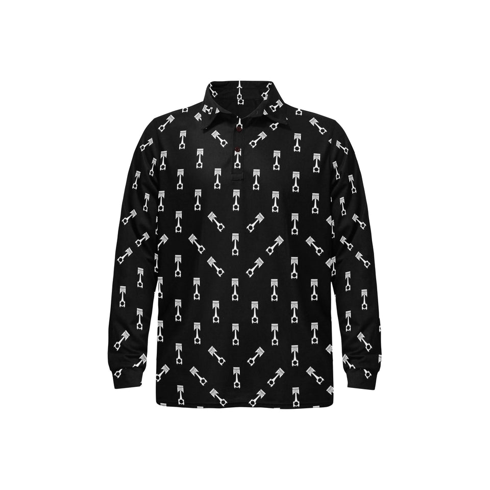 Engine Piston Black Theme Pattern Print Design 03 Men's Long Sleeve Polo Shirt