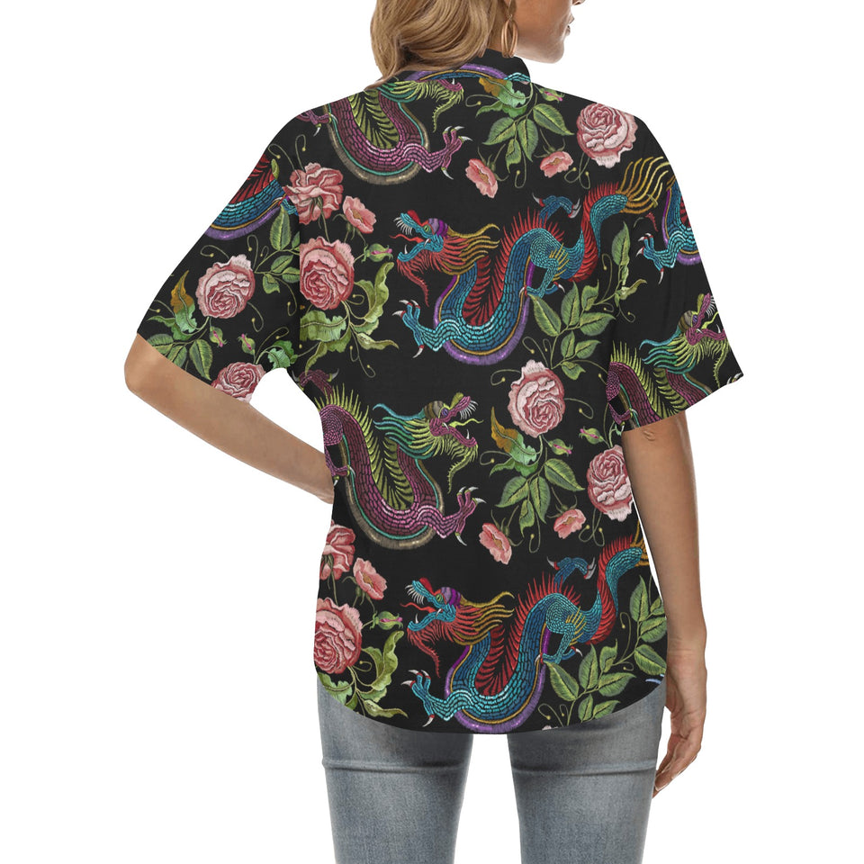 Dragons flower pattern Women's All Over Print Hawaiian Shirt