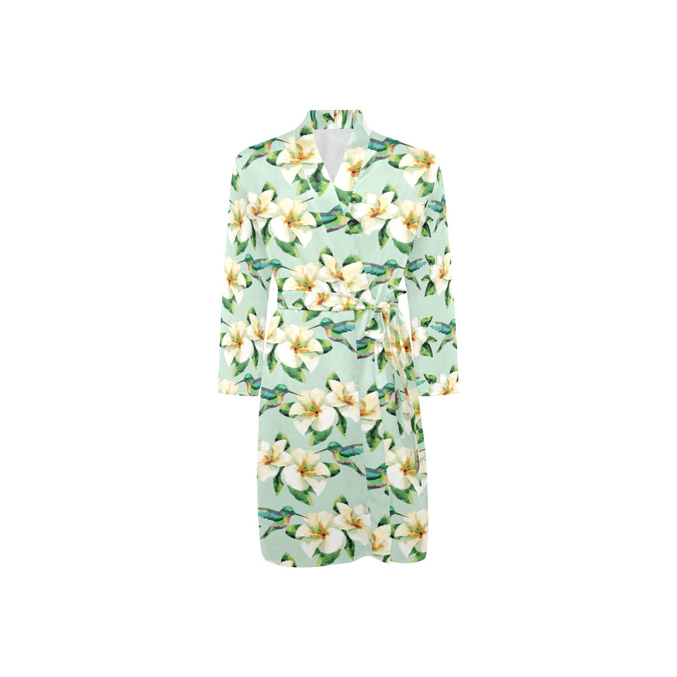 Hummingbird Pattern Print Design 01 Men's Long Sleeve Belted Night Robe