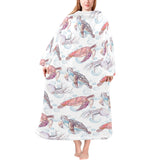 Watercolor sea turtle jellyfish pattern Blanket Robe with Sleeves