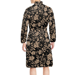 Rose Pattern Print Design 04 Men's Long Sleeve Belted Night Robe