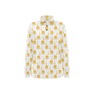 Pancake Pattern Print Design 05 Women's Long Sleeve Polo Shirt