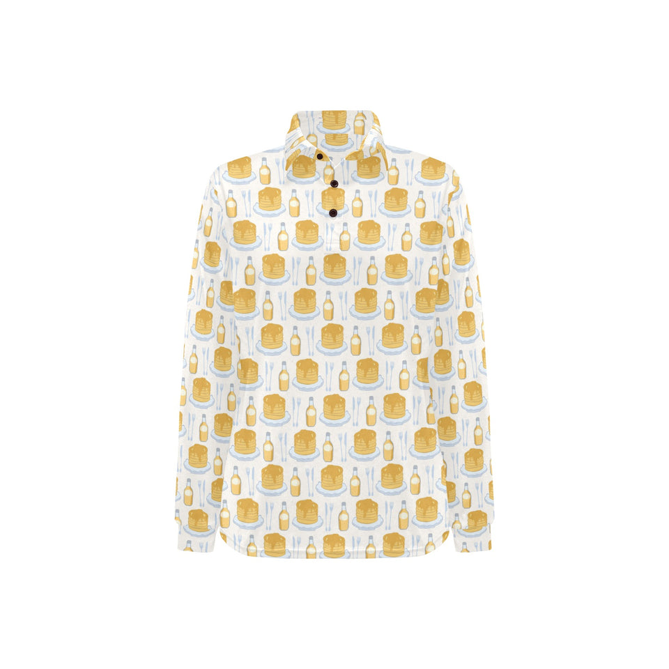 Pancake Pattern Print Design 05 Women's Long Sleeve Polo Shirt