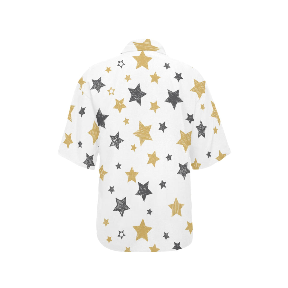 hand drawn gold black star pattern Women's All Over Print Hawaiian Shirt