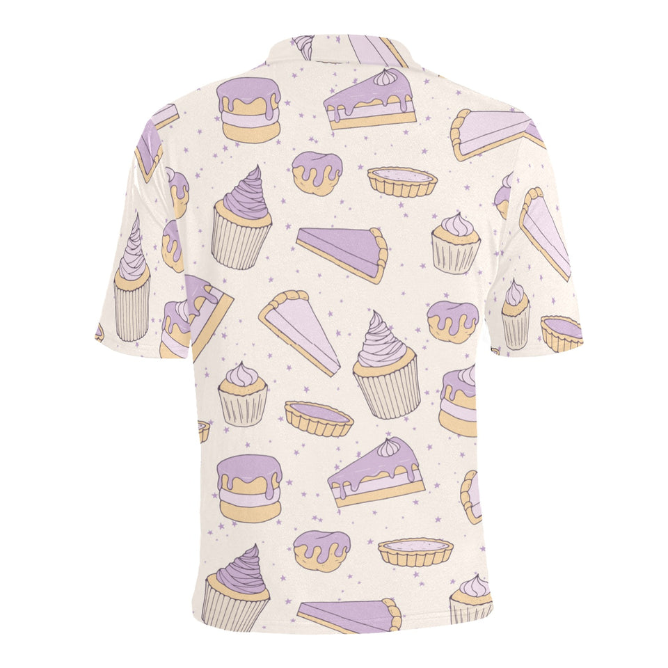 Cakes pies tarts muffins and eclairs purple bluebe Men's All Over Print Polo Shirt