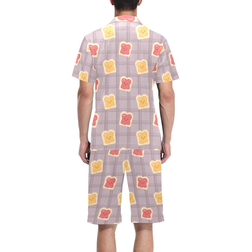 Bread Toast Pattern Print Design 05 Men's V-Neck Short Pajama Set