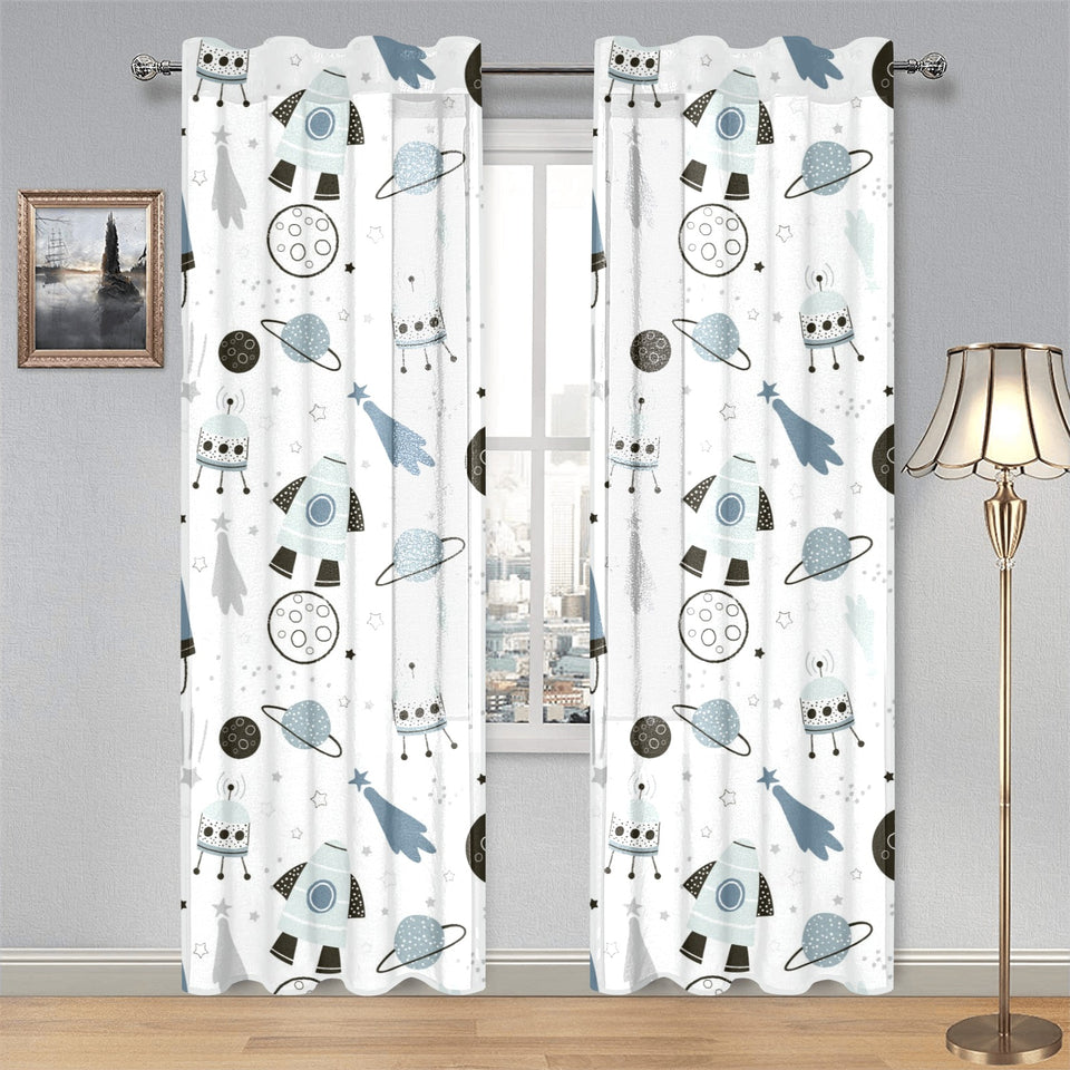 Hand drawn space elements space rocket star planet Gauze Curtain